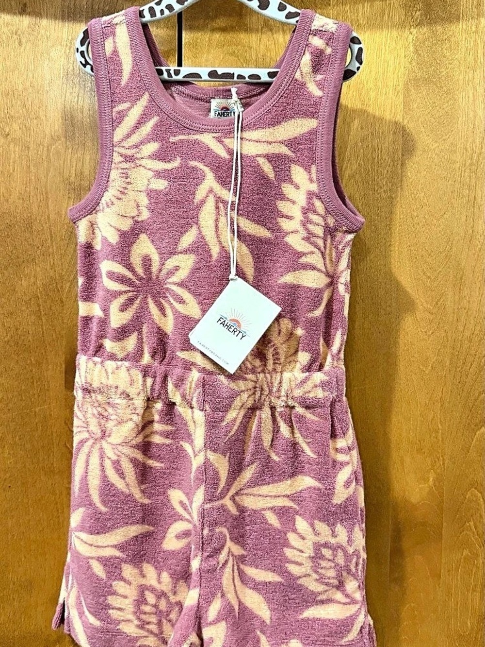 NWT Faherty Kids Cabana Terry Romper Rose Beach Bloom 3T